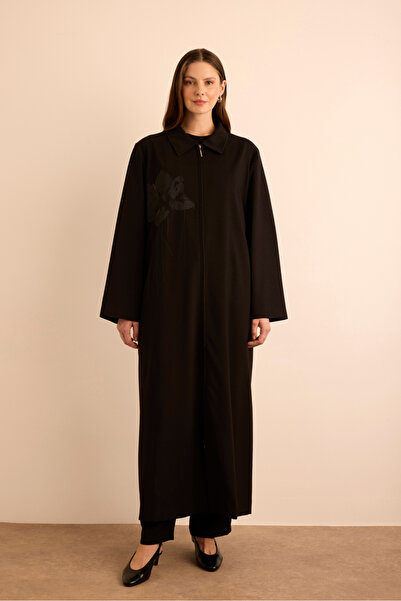 Aker Çicek Baskı Detaylı Fermuarlı Ferace