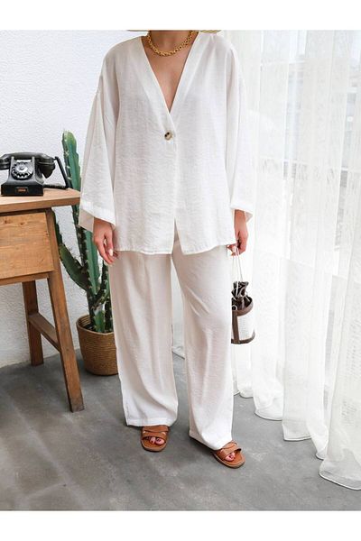 CELITA Oversize Single Button Shirt & Trousers Women's Set