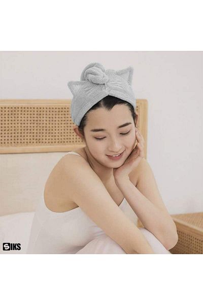 SIKS Bath Towel for Children, Turban Type, Made of Microfiber, Kitty Pattern, 62 x 22 cm, Gray