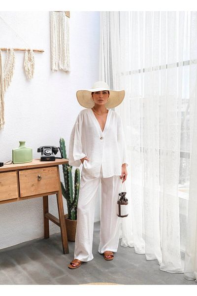 CELITA Oversize Single Button Shirt & Trousers Women's Set