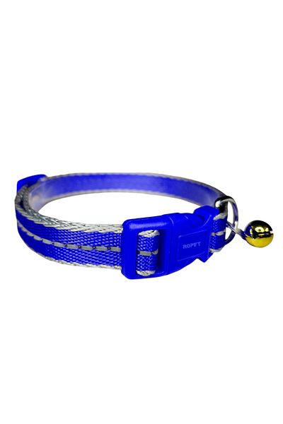 Ropet Zgarda reflectorizanta cu clopotel pentru caini si pisici, ajustabila 26-38cm/15mm, Albastru, Ropet
