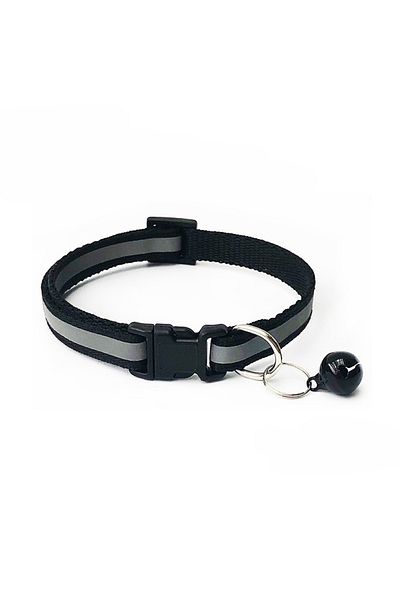 Ropet Zgarda ajustabila cu clopotel pentru caini si pisici, 18-32cm/1cm, reflectorizanta, Negru, Ropet
