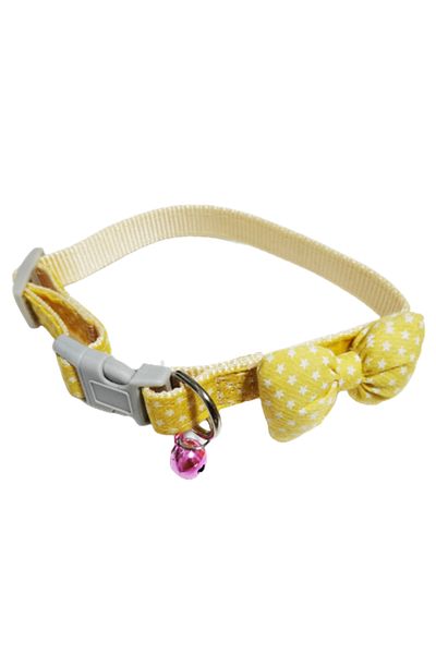 Ropet Adjustable collar with bell and textile bow, 27-36cm/15mm, Light yellow, Ropet