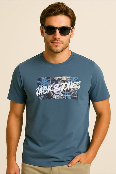 Jack & Jones Ανδρικό μπλουζάκι J&J με τυπωμένο λογότυπο Ocean Blue