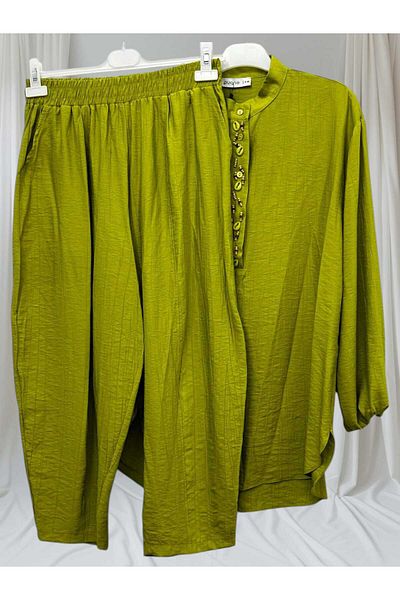 Puane Women's Collar Beaded Trousers Suit 14230