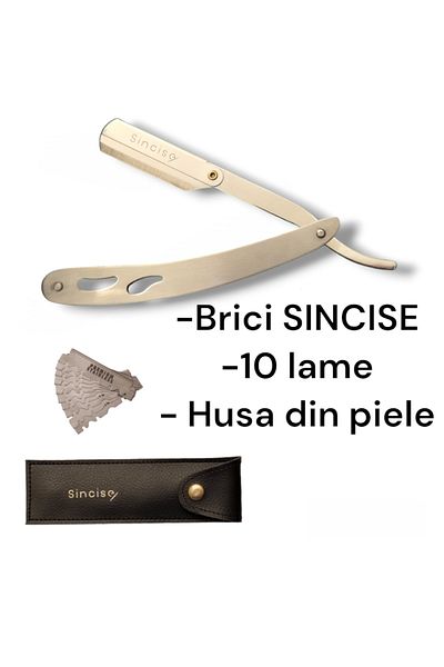 Sincise Sincise professional razor, stainless steel with 10 blades and eco-leather case, silver