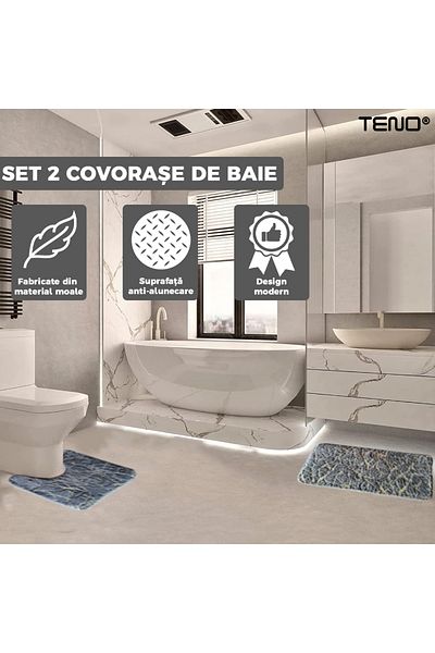 Teno Set 2 Covorase de Baie Teno®, finisaj auriu, Model 2, 80x50 & 50x40cm, gri inchis