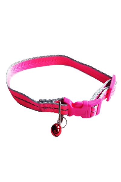 Ropet Reflective collar with bell for dogs and cats, adjustable 26-38cm/15mm, Pink, Ropet