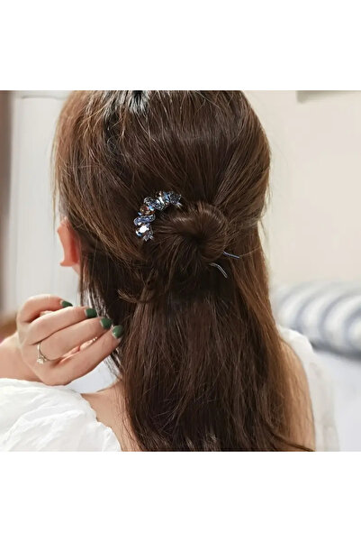 Eva Flore Black Crystal Stone Comb Hairpin, Bridal Hair Accessory Bun Hairpin