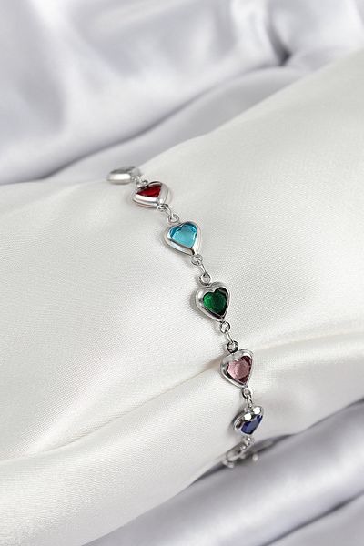 callerrons accessories Brass Silver Color Mixed Color Heart Zircon Stone Women's Bracelet - Ebj250605W34575