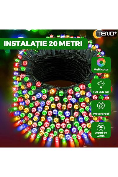 Teno Teno® Linear Christmas Installation, 20 m, 8 light effects, 100 LEDs, multicolor