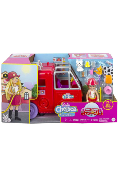 mattel Barbie Playset, Chelsea Doll with Fire Truck and 12 Accessories