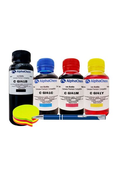 alphachem Set Flacon Cerneala Compatibila Canon GI41 (1x250ml Bk, 1x100ml /CMY) + Pix CNX201 si Notes 5 culori