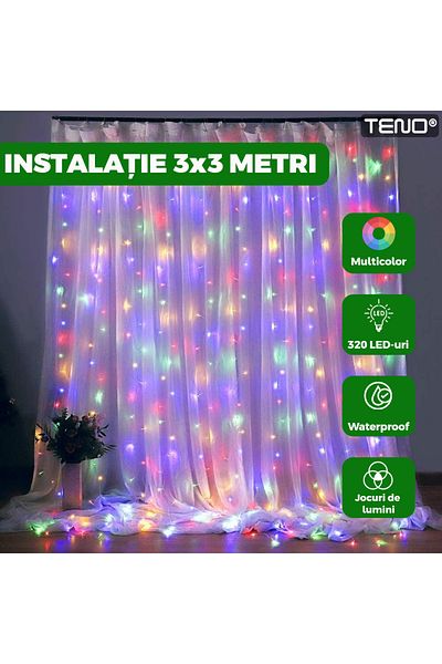 Teno Teno® Curtain Christmas Installation, 3x3 m, 8 light effects, 320 LEDs, multicolor