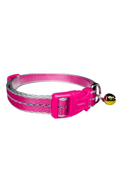 Ropet Reflective collar with bell for dogs and cats, adjustable 26-38cm/15mm, Pink, Ropet