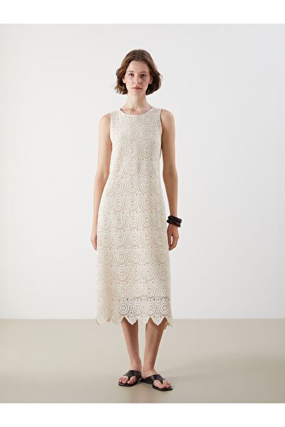 LC Waikiki Lcwaikiki classic beige bicycle collar lace crochet dress