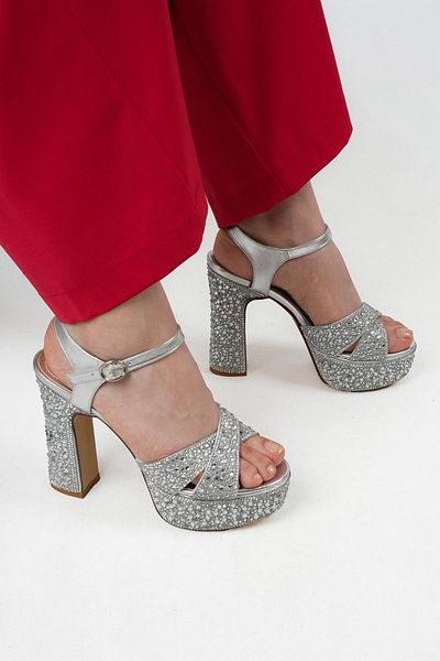 Stilbagshoes MELİNDA PERLE DETALII PIATRA PLATFORMĂ PANTOF DE SEARĂ DE DAMA ARGINTIU