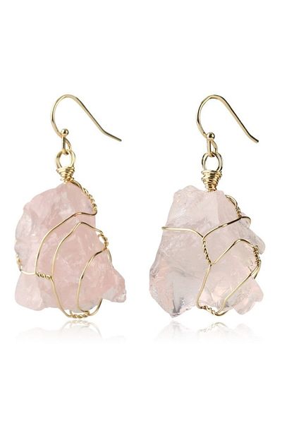animis beauty Rose Quartz Earrings made of natural raw semi-precious stones