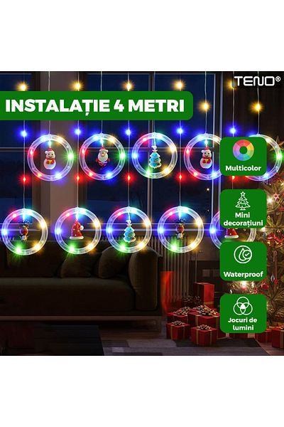 Teno Teno® Curtain Christmas Installation, 4 m, 8 light effects, multicolor