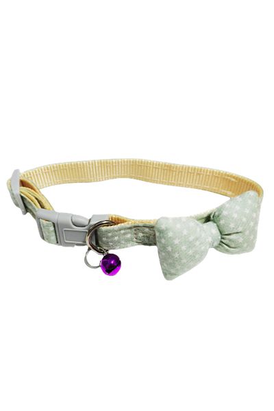 Ropet Adjustable collar with bell and textile bow, 27-36cm/15mm, Light green, Ropet