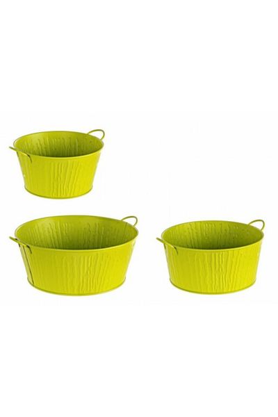 Bizzotto Set 3 ghivece zincate verde 33x26x13 cm, 26x22x12 cm, 23,5x20x11 cm