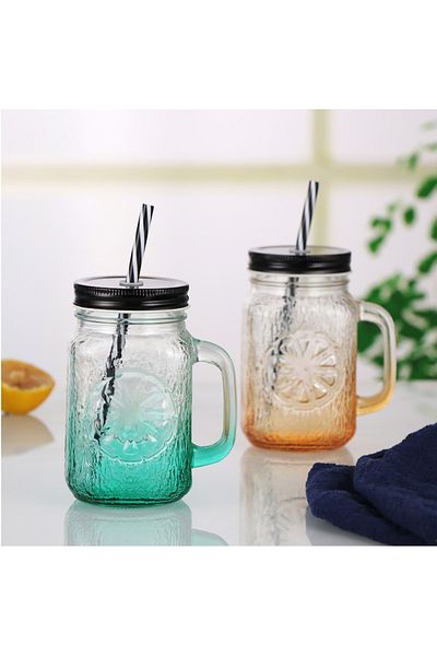Limitless Mason Jar Mugs with Handle, Lid & Straw – 500ml Glass Drinking Jars for Juice, Smoothies,