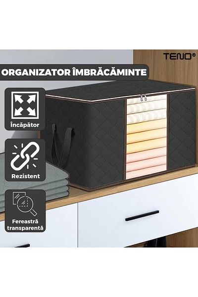 Teno Teno® Small Storage and Organization Box, foldable, 60L, 46x 48x 28 cm, black