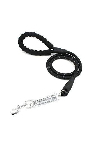 Ropet Lesa cu arc amortizor pentru caini, reflectorizanta, 1.5m, Negru, Ropet