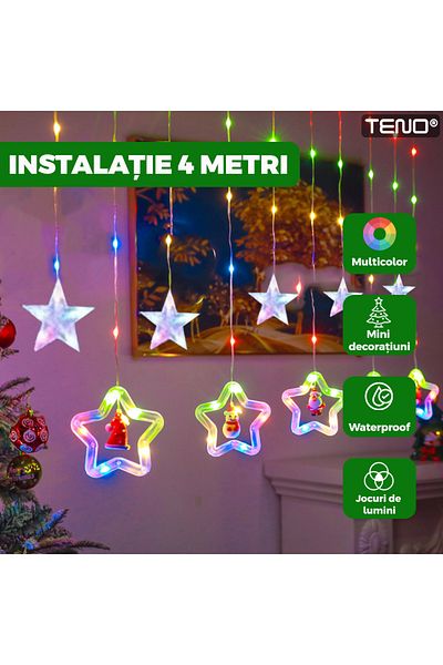 Teno Instalatie de Craciun Tip Perdea Teno®, 4 m, 8 jocuri de lumini, multicolor
