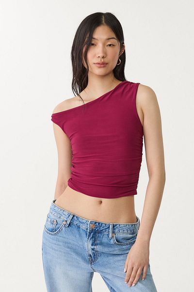 Stradivarius Asymmetric crop top with gathered detail