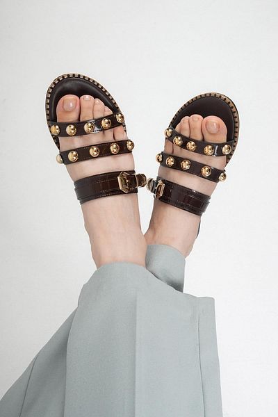 Stilbagshoes İrene Stone Detail Women's Slippers Brown