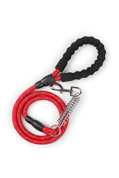 Ropet Dog leash with shock-absorbing spring, reflective, 1.5m, Red, Ropet