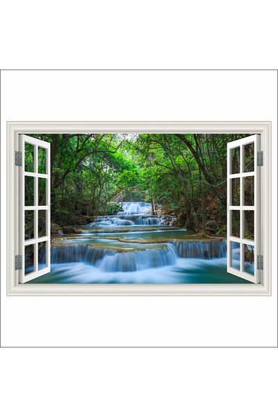 media Fototapet de perete autoadeziv si lavabil Fereastra Cascada Kanchanaburi, Thailanda, 150 x 100 cm