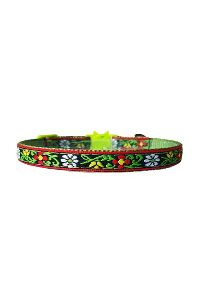 Ropet Adjustable collar with bell for cats, embroidered floral print, 20-32cm/1cm, Green, Ropet