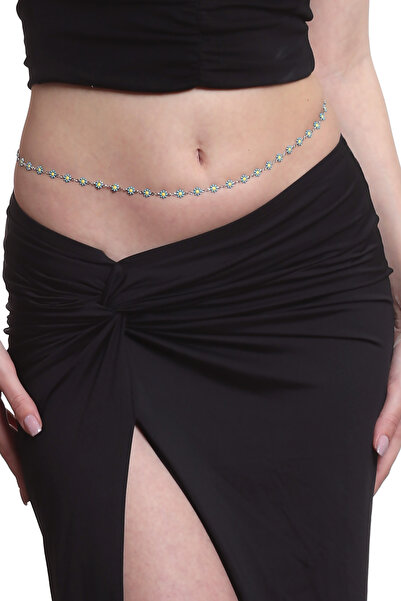 LABALABA Kadın Papatya Formlu Mineli Ayarlanabilir Çelik Zincir Bel Zinciri, ...