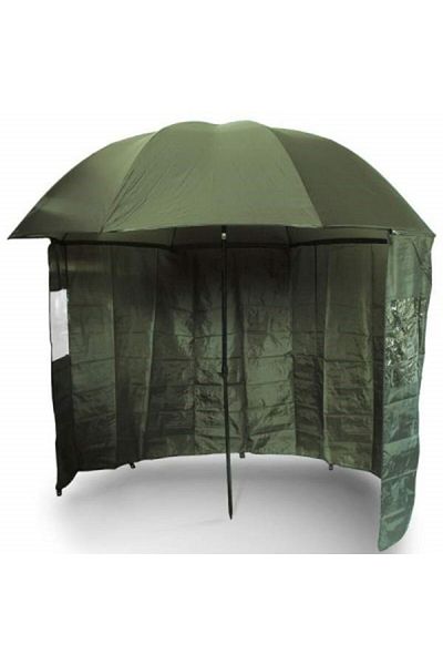 NGT Green Fishing Brolly Umbrella/shelter With Screen, 220cm, Ropes And Fixing Nails