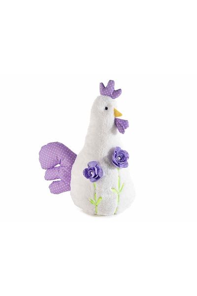 Decorer Figurina Gaina textil alb mov 22x11.5x31 cm