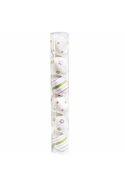 Decorer Set of 6 decorative plastic hanging eggs, white, bunny chick, 4 x 6 cm