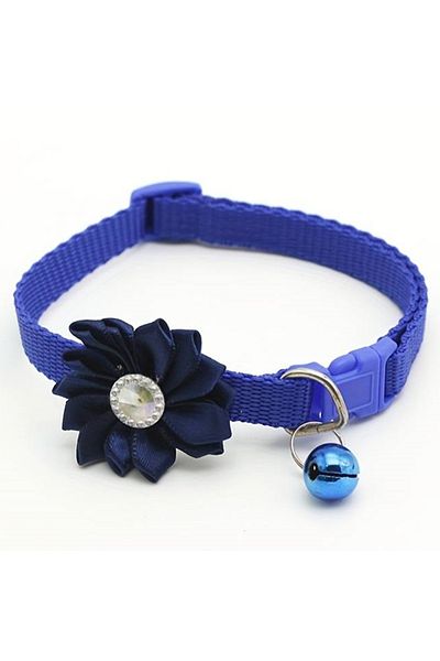 Ropet Zgarda ajustabila cu floare, pentru caini si pisici, 22-33cm/10mm, Albastru, Ropet