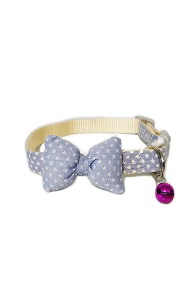 Ropet Adjustable collar with bell and textile bow, 27-36cm/15mm, Light blue, Ropet