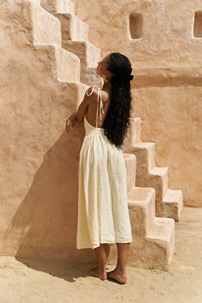 BOHEMAİ Eara Strap Yellow Long Linen Dress