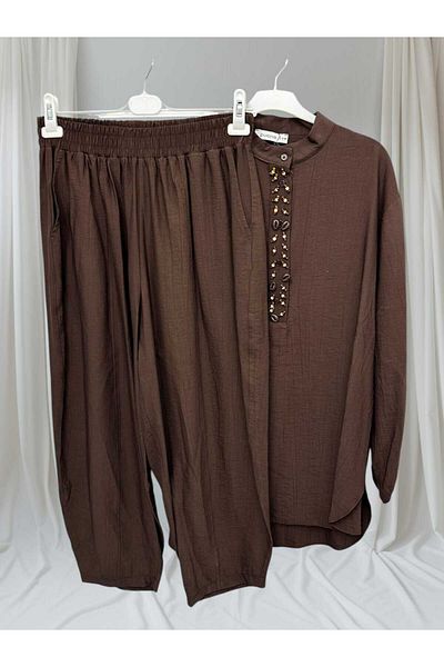 Puane Women's Collar Beaded Trousers Suit 14230