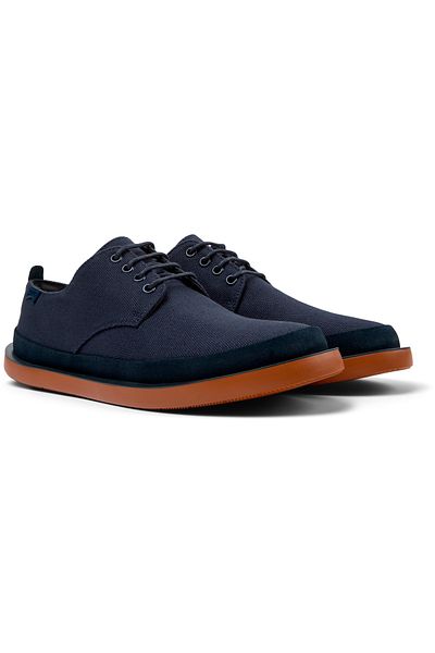 CAMPER Men's Casual Blue Nubuck Shoes with Hook and Loop, Durable, Comfortable, Recycled Insole Wagon