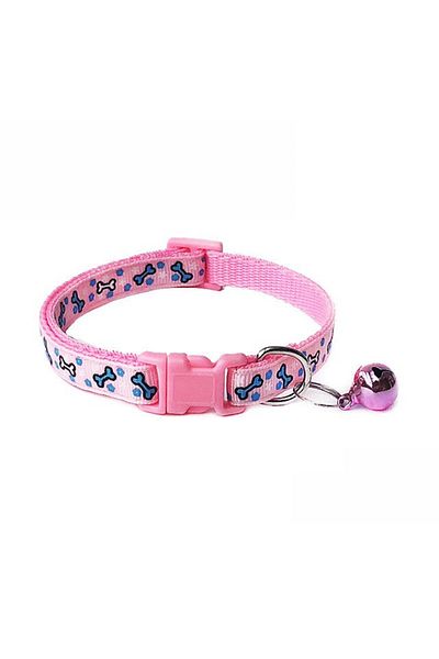 Ropet Adjustable collar with bell for dogs and cats, 18-32cm/1cm, Bone print, Pink, Ropet