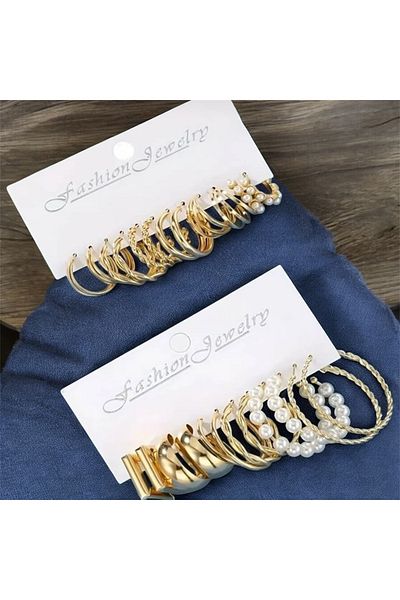 Home TuelaTaki 12 قطعة من الأقراط متعددة الألوان مع مجموعة أقراط بمشبك من اللؤلؤ 12 زوجًا من مجموعة أقراط الذهب النسائية