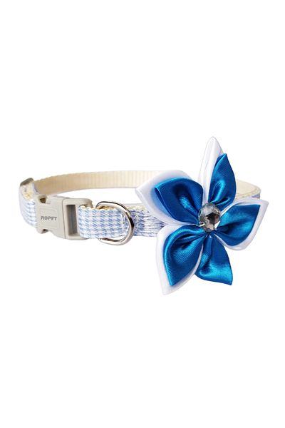 Ropet Zgarda ajustabila cu floare/fundita pentru caini si pisici, 22-33cm/10mm, Albastru, Ropet