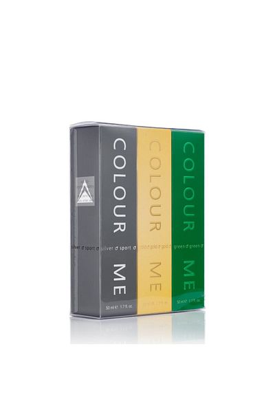 Colour Me Men's perfume gift set Colour Me Silver Sport, Homme Gold, Green, Milton-Lloyd Fragrances, 3 x 50 ml