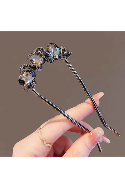 Eva Flore Black Crystal Stone Comb Hairpin, Bridal Hair Accessory Bun Hairpin