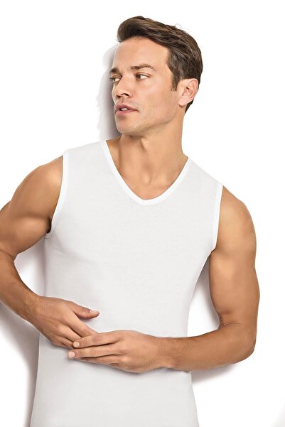 Jiber Men's 6-Piece White Cotton V-Neck Undershirt 123