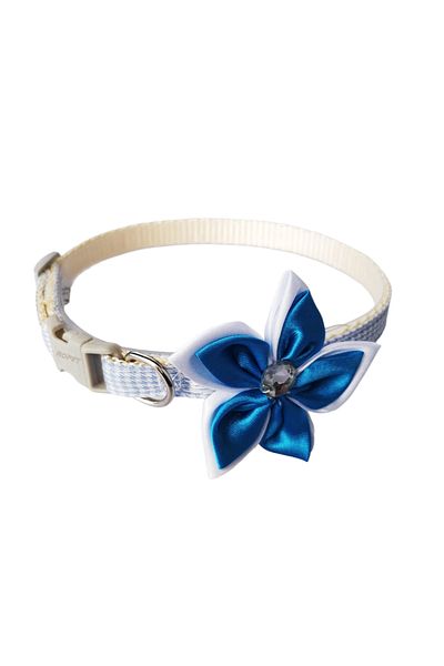 Ropet Zgarda ajustabila cu floare/fundita pentru caini si pisici, 22-33cm/10mm, Albastru, Ropet